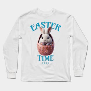 Cute Blue Easter Bunny Design Long Sleeve T-Shirt